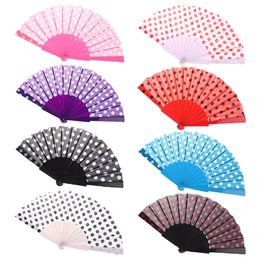 8 Colors 1PC Elegant Plastic Spanish Hand Fans Japanese Polka Dots Hand Folding Fan Gifts Flamenco Show Excitement