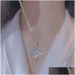Pendant Necklaces 2024 New Flower Micro-Set Zircon 14K Yellow Gold Necklace Women Personality Fashion Luxury Jewellery Birthday Gift Dro Dhcs3