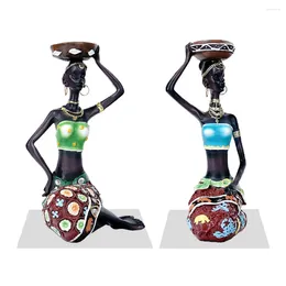 Candle Holders African Women Candlestick Resin Craft Tribal 2pcs Scentless Vintage Bedroom Retro Living Room Home Decor