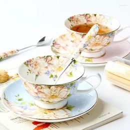 Cups Saucers Fashion British Style Bone China Coffee Cup And Saucer Set With Spoon Porcelain Ceramic Coffeeware Flower Tea Tray