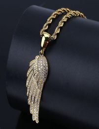 style feather pendant set with zircon plated gold man hiphop personality necklace5829475