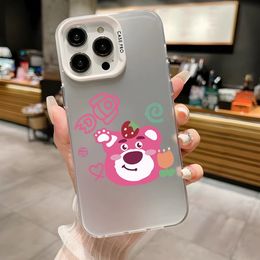 Strawberry Bear Lotso Phone Case Matte Colored Silver For Xiaomi Redmi 12 11 13T Poco X3 X5 M3 Pro Lite Shockproof Hard Cover