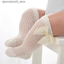 Kids Socks Summer Cotton Baby Socks for Children and Girls Bow Mesh Breathable Socks for Newborn Knees High Soft Childrens Princess Socks 0-3Y Q240413