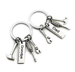 50pcslot New Stainless Steel Dad Tools Keychain Grandpa Hammer Screwdriver Keyring Father Day Gifts1 85 W25070375