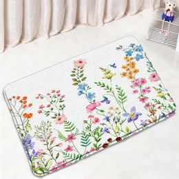 Bath Mats Rustic Flower Mat Pink Purple Floral Watercolour Plants Spring Scenery Room Carpet Home Decor Bathroom Non-slip Rug Doormat