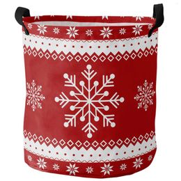 Laundry Bags Christmas Snowflakes Red Foldable Basket Kid Toy Storage Waterproof Room Dirty Clothing Organizer
