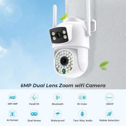 IP Cameras 6MP 4K PTZ WIFI Camera Outdoor home Surveillance IP CCTV Dual Lens Color Night Vision Autotracking Security Protection iCSee 24413