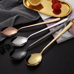 Spoons 1Pc Korean Spoon Reusable 304 Stainless Steel Long Handle Dinner Rice/Salad Coffee Tableware