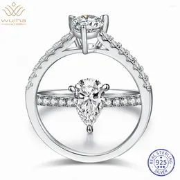 Cluster Rings WUIHA Real 925 Sterling Silver 3EX Pear 1CT VVS1 GRA Pass Test Diamond D Moissanite Ring For Women Engagement Gift Drop