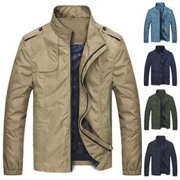 Men's Jackets Casual Jacket Spring And Autumn Stand Collar Tooling Coat Solid Colour Flying Suit Top Khaki Black Army Green