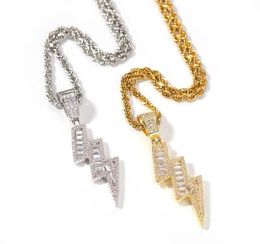 Iced Out Pendant Necklaces Double Lightning Mens Gold Necklace Fashion Hip Hop Jewelry4232586