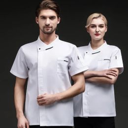 Sleeve Kitchen Shirt Chef Logo Restaurant Mens Service Cook Short Work Collar Jacket Clothes Food Print Uniform Coat Stand Hotel