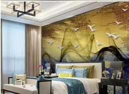 Wallpapers Custom Wall Mural Modern Art Painting Wallpaper Abstract Line Flying Bird Golden Background