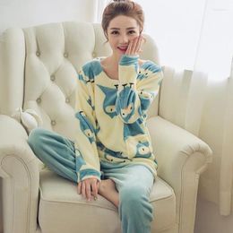 Home Clothing Sweet Flannel Pyjama Suit Sets Cartoon Animal Thick Warm Lovely Pijama Costume Nightgown Sleepsuit 2024 Winter Women Pyjamas