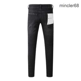 New High Quality Purple Brand 1 1 2024 Slim Fit Fashion Purple Brand Jeans High Street Black Paint Dot Knife Slash Ripped Holes