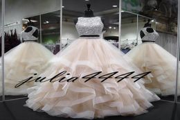 Two Pieces Quinceanera Dresses Ball Gown Ruffles Crystals Pearls Ruffles Tulle 2019 Turquoise Pageant Gowns For Girls Prom Dress2458898