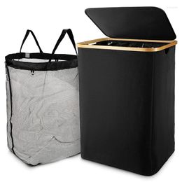 Laundry Bags Basket With Lid Black Household Multifunctional Storage Sorter For Bathroom & Bedroom