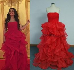 2017 Spring Red Evening Dresses Real Images Ball Gown Ruffles Evening Gowns Couples Fashion Party Gowns2227233