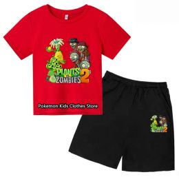 2024 Plants Zombies Tshirt Set Kids T-shirt Clothes Harajuku Boy Girls Tshirt Hip Hop Tees All Match Trendy Street Style