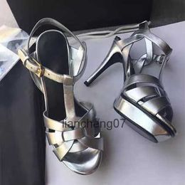 Sandals Designer Women High Heels Shoes 10cm Shiny Metal Leather Luxury Dress Leather Wedding Shoes 14cm With Box NO23 24040413PHPN