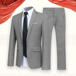 Stylish Men Blazer Pants Temperament Solid Color Super Soft Pure Color Lapel Blazer Pants Groom Suit Wedding Wear