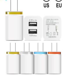 Metal Dual USB wall Charger Phone Charger US EU Plug 21A AC Power Adapter Wall Charger Plug 2 port for Ip 11 pro max Samsung Xiao1508355