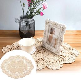 Table Mats Handmade Crochet Flower Placemat Pure Cotton Weaving Nostalgic Retro Shooting Props Oval Decorative End Round