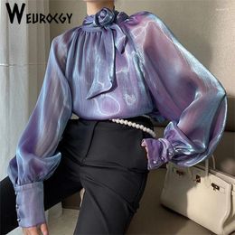Women's Blouses Bow Neck Ladies Stylish Korean Edition Casual Loose Lantern Sleeve Female Shirts 2024 Spring Summer Women Tops