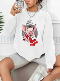 Women's Hoodies Sweatshirts Piggy Print Pullover Casual Loose Fashion Long-Sleeved Sweatshirt Solid Color Womens Clothing 240413