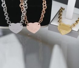 Europe America Fashion Style Lady Women Titanium steel 18K Gold Thick Chain Necklace With Engraved Heart Pendant5872870