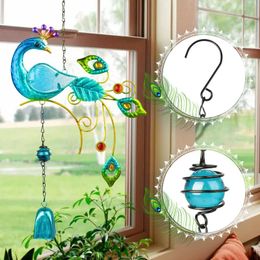 Decorative Figurines Colourful Peacock Shape Pendant Bell Wind Chimes Indoor Balcony Outdoor Garden Decor Hanging Iron Decoration Ornament