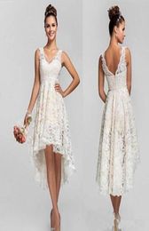 Boho Wedding Dresses High Low Lace Bridal Gowns V Neck Empire Plus Size Wedding Dresses Short Wedding Guest Dresses6251014