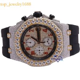 Customised Mens Hip Hop Watch Half Iced Out Moissanite Diamonds with VVS Clarity Customised in Black Rubber Belt