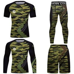 Hot iu Jitsu Rashguard MMA T-shirt +Pants For Men 4PCS/Set Brazilian Grappling Bjj Boxing Rash Guard Sport Clothing Sportswear