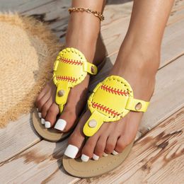 Slippers Cute Women'S Sandals Baseball Printed Flip Flops Beach Summer Flat Platform Shoesflats