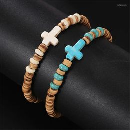 Strand Men Bracelet Stone Cross Braslet For Hombre Natural Coconut Shell Braclet Homme Beaded Brazalete Pulseira