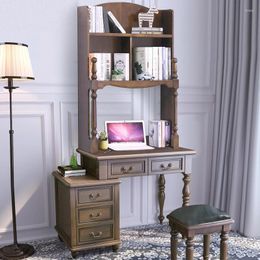 Decorative Plates Retractable Dark Study Storage Desk Bookshelf Integrated Combination Bedside