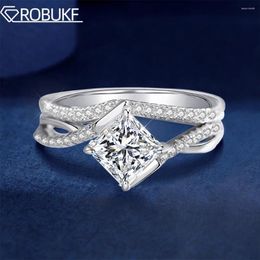 Cluster Rings 6 6mm Princess Cut Diamond Moissanite Sparkling Bridal Sets Wedding Band 925 Sterling Silver 18K Plated Jewellery For Women