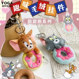 Tom and Jerry Cute Plush Doughnut Cat Doll Keychain Kawaii Fluffy Soft Stuffed Mouse Toy Backpack Pendant Adorkable Holiday Gift