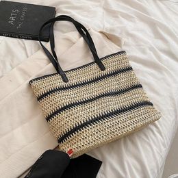 Shoulder Bags Summer Straw Women Striped Woven Beach Vacation Shopper Handbags