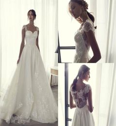 Riki Dalal 2018 Beach Wedding Dress With Lace Sequined Appliqued Cap Sleeve Floor Length Satin Bridal Dress Cheap Plus Size Weddin1820837