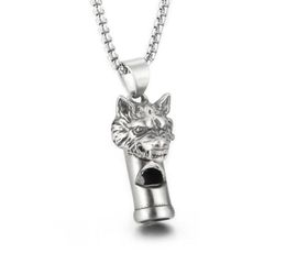 Gothic Wolf Head Whistle Necklace Pendant Casting Stainless Steel Rolo Chain Jewelry For Mens Boys Cool Gifts 3mm 24 Inch5962244