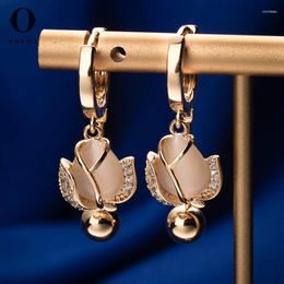 Dangle Earrings Obega 2024 Korean Exquisite Copper Inlay Zircon Opal Flower Design Elegant Women Party Fashion Jewellery