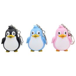 Cute Penguin Keyring LED Torch With Sound Light Keyfob Kids Toy Gift Fun Animal Keyholder Keychain