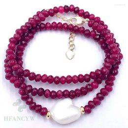 Pendants 2x4mm Red Chalcedony Freshwater White Baroque Pearl Necklace Diy Cultured Women Chic Hang Chain Gift Classic