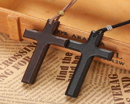 Promotion vintage handicraft wooden cross penadnt necklace women039s couple long pendant sweater chain factory Xmas gifts6602075