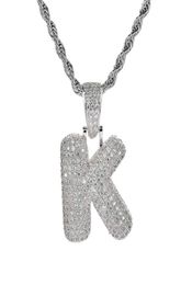Silver 26 Letters for Choice Bubble Letter Pendant Necklace With Micro Pave Cubic Zirconia Hip Hop Chain Necklace For Men Unisex J4667211