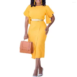 Ethnic Clothing African Party Evening Dresses For Women Summer Fashion Africa Short Sleeve Polyester Yellow Red Blue Black Midi Dress