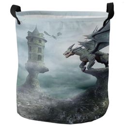 Laundry Bags Stone Dragon Dirty Basket Foldable Round Waterproof Home Organiser Clothing Children Toy Storage