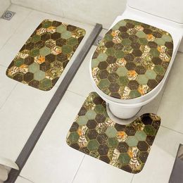 Bath Mats Modern Bathroom Toilet Cushion Cover Set 3-piece Geometric Pattern Floor Mat Shower Decoration Rug Non-Slip Carpet